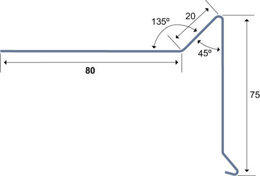 10 stk Vindkappe 75x80x1000mm. 90° svekket i begge ender.