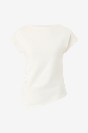 Mango Asymmetric T Shirt With Pleat Detail White S