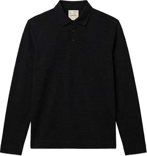 Calvin Klein Ls Textured Stripe Polo   BLACK   S