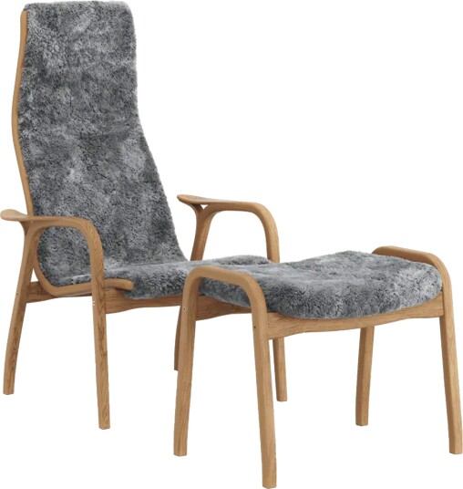 Swedese Lamino Lenestol Med Fotskammel Høy Oljet Eik/Scandinavian Grey/Fåreskinn