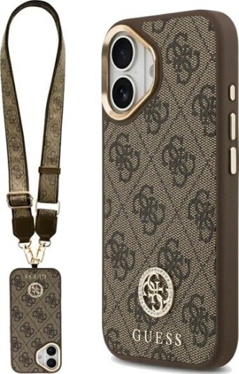 GUESS 4G Strass Logo & Big Strap Metal Buttons MagSafe Case for iPhone 17 - Brown