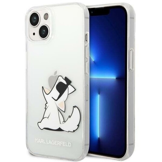 Karl Lagerfeld Frontpanelveske for iPhone 14 Plus Choupette Eat Gjennomsiktig
