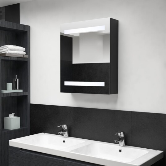  LED speilskap til bad svart 50x14x60 cm