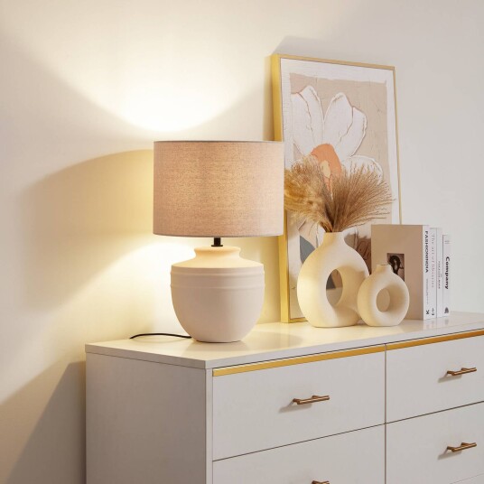 Lindby Thalassia bordlampe keramikk/stoff Ø 30cm