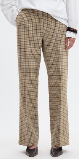 Selected Femme Rita Mid Waist Wide Pant Check Brun 40/30