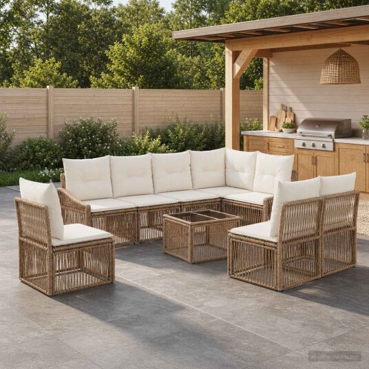 vidaXL Hagesofa Set 9 stk. Beige polyrotting