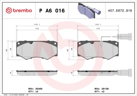 Bremseklosser BREMBO P A6 016