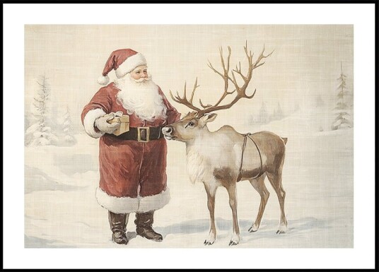 Santa Claus with Reindeer in Winter Wonderland Poster Plakat / 50x70cm