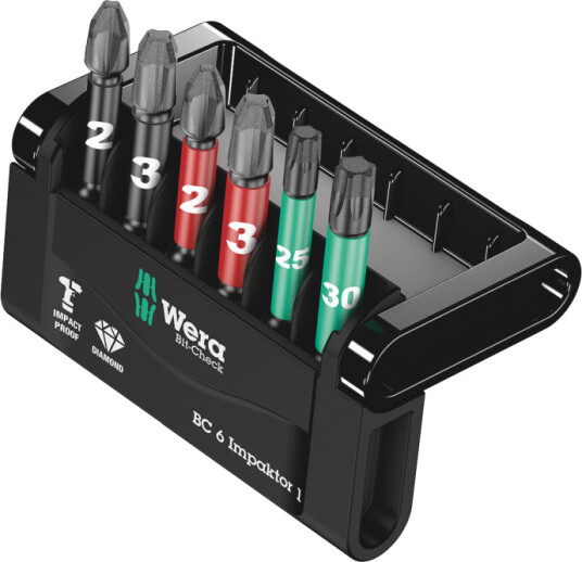 Wera Bitssett 6 deler 50 mm i holder for Elektroverktøy Wera Bitssett 6 deler 50 mm i holder for Elektroverktøy