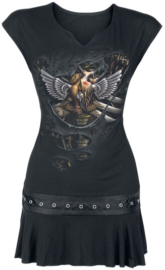 Spiral Goth Kort kjole Steam Punk Ripped S til XL Damer svart