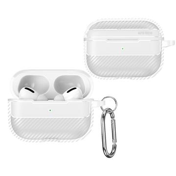 AirPods Pro 3 Børstet TPU deksel med Karabinkroken   Karbonfiber   Hvit