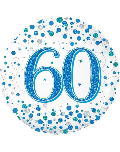 60 års Feiring Hvit og Blå Holografisk Folieballong 45 cm