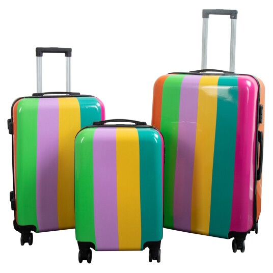 Koffertsett 3 stk. Koffert med motiv Regnbuestriper Hardcase lettvekt koffert med 4 hjul