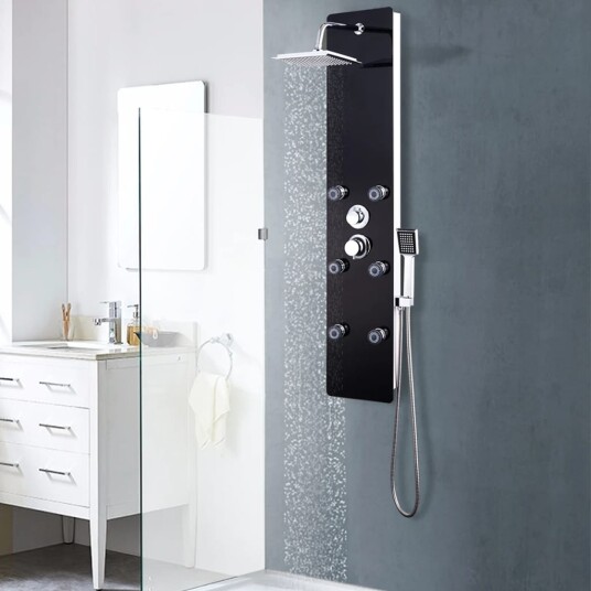 vidaXL Dusjpanel glass 25x44,6x130 cm svart