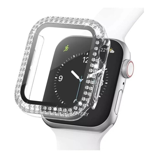 INCOVER Apple Watch SE/6/5/4 (44mm) Deksel i Hardplast Med Innebygd Skjermbeskytter - Gjennomsiktig & Rhinsten