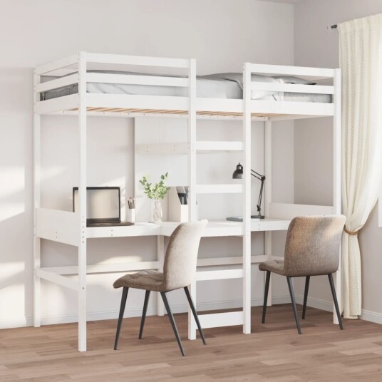  Ramme for loftseng uten madrass hvit 75x190 cm heltre furu 8721158373113