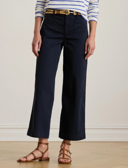 Lauren Ralph Lauren Stretch Chino Wide-Leg Cropped Pant - Navy - 40