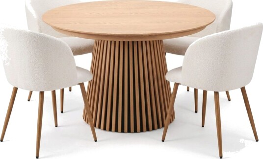 Spisegruppe Bark Peyra 120 220 cm Eik Hvit bouclé/Metallben brun Spisegruppe Bark Peyra 120 220 cm Eik Hvit bouclé/Metallben brun