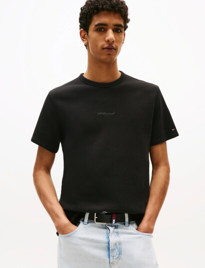 Tommy Jeans Tjm Slim Waffle Script Tee Black XS