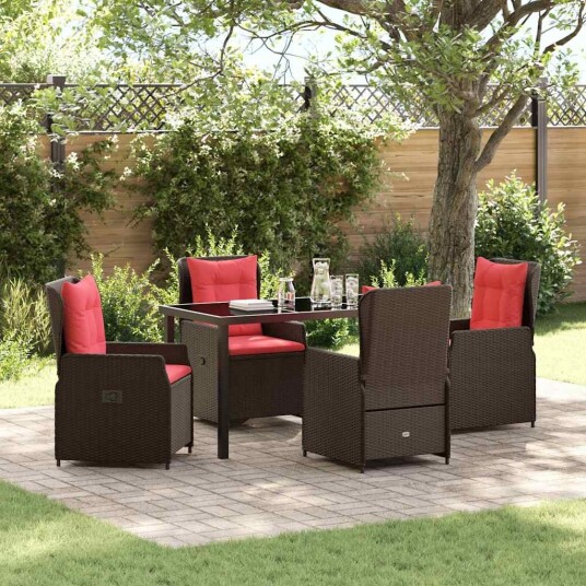 vidaXL Hage Spisegruppe med pute 5 pcs Brun Poly rattan