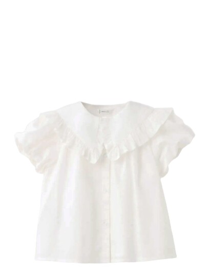 Mango Ruffled Cotton Blouse   White   5 6