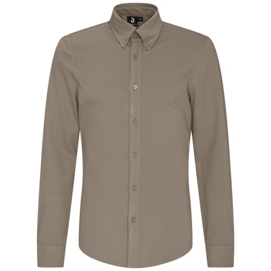 JOBELINE Piqué Herreskjorte Langermet Slim Fit Gråbrun Taupe Størrelse S