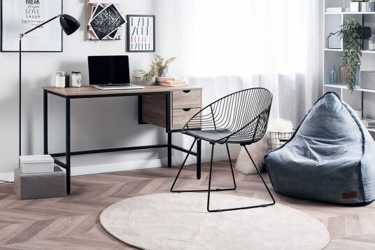 Skrivebord Grateley 120 cm med Oppbevaring 2 Skuffer Lysebrun/Svart