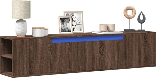 Vegghengt TV-benk med LED brun eik 180x31x39,5 cm