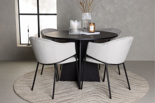 Venture Home Bootcut Spisegruppe 110 cm Rund med 4 Evelina Stoler Sort