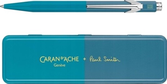 Caran D’Ache Kulepenn 849 Paul Smith-Utgave 4 M I Eske, Cyan/Stål