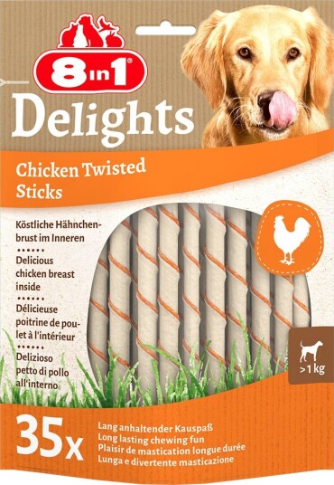8In1 Delights Twisted Sticks Til Små Hunder 70 Stk Kylling