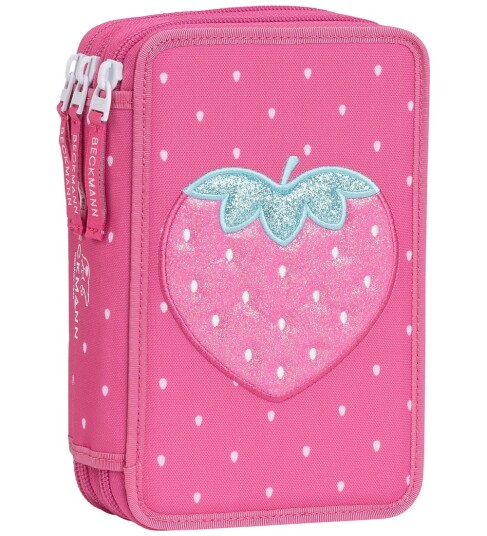 Beckmann Norway Three Section Pencil Case With Content Strawberry Pink ONE SIZE Beckmann Norway Three Section Pencil Case With Content Strawberry Pink ONE SIZE