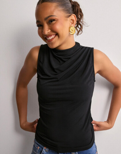 Pieces Svart Pcmadison Sl Draped Top Noos Bc