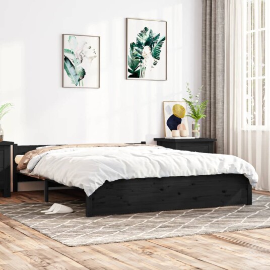 vidaXL Sengeramme svart heltre 140x190 cm