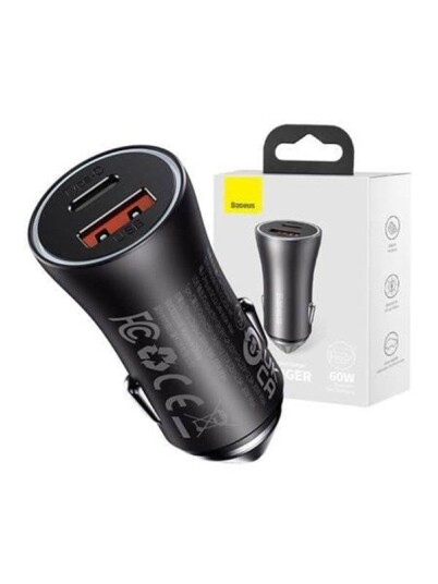 Baseus Car charger Baseus Golden Contactor Max USB + USB-C 60W (grey)