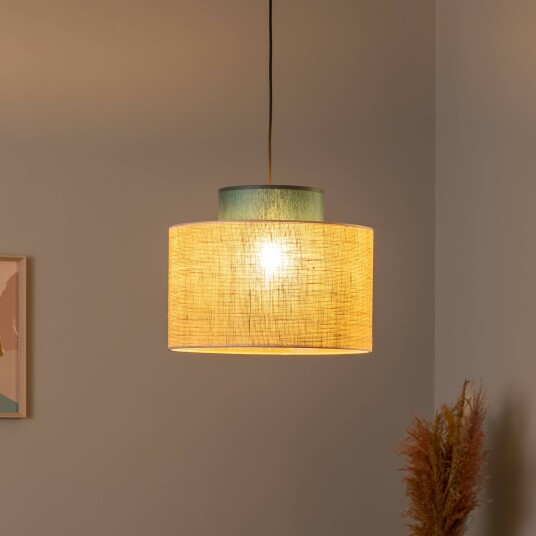 TK Lighting Duo pendellampe skjerm i jute petrol/naturbrun Ø 38 cm