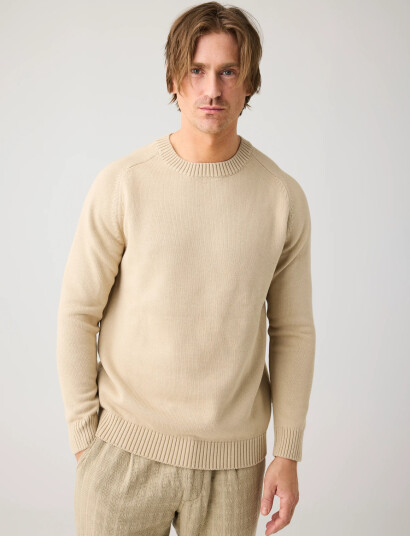 Knowledge Cotton Apparel Crew Neck Sweater Beige L Knowledge Cotton Apparel Crew Neck Sweater Beige L