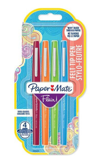 Paper Mate Flair Felt Tip Pens Medium Point 0.7mm Assorted Colours 4 Count Paper Mate Flair Felt Tip Pens Medium Point 0.7mm Assorted Colours 4 Count