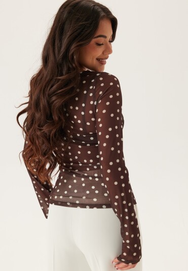 Bubbleroom Long Sleeve Mesh Top Brown L