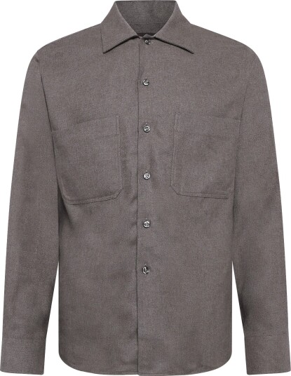 Oscar Jacobson Straight Fit Cuban Winter Twill Shirt Brown XXL