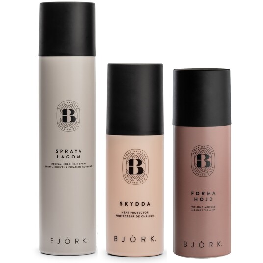 Björk Styling Bundle Hairspray 300 ml & Volume Mousse 200 ml & Heat Pr