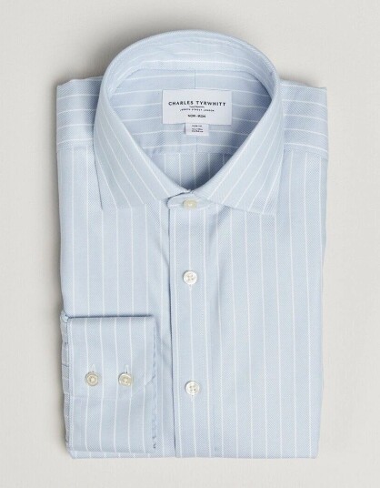 Charles Tyrwhitt Slim Fit Non Iron Herringbone Stripe Shirt Light Blue