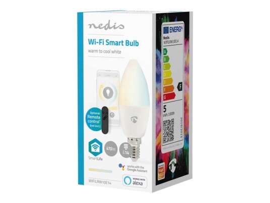Nedis Smartlife Led-Lyspære Form: Stearinlys E14 4.9 W Ekvivalent 40 Klasse F Varm Til Kjølig Hvitt Lys 2700-6500 K Hvit