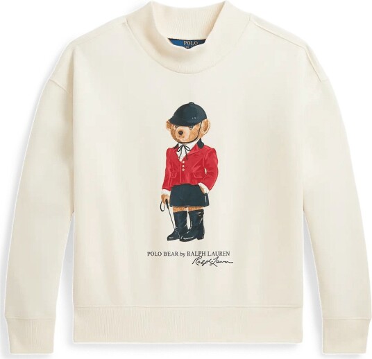 Ralph Lauren Kids Polo Bear Fleece Boxy Sweatshirt   Cream   XL