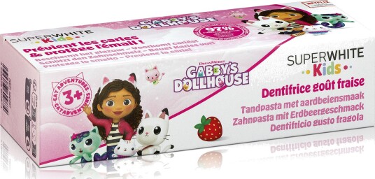 Superwhite Kids Gabbys Dollhouse tannkrem med jordbærsmak til barn fra 3 år 50 ml