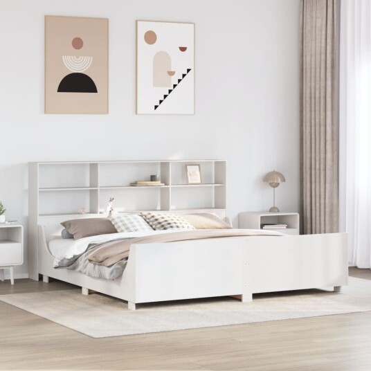 Seng med bokhylle uten madrass hvit 200x200 cm heltre 8721158625823