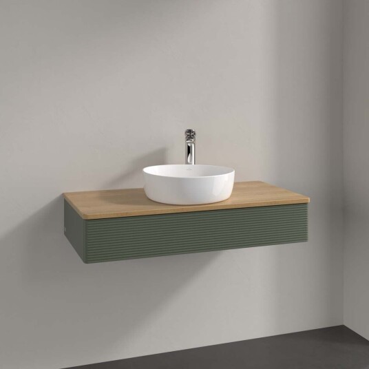 Villeroy & Boch Antao Servantskap med 1 skuff 100x50x19 cm m/lys Grønn Matt/Eik Villeroy & Boch Antao Servantskap med 1 skuff 100x50x19 cm m/lys Grønn Matt/Eik