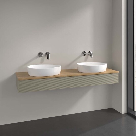 Villeroy & Boch Antao Servantskap med 2 skuffer 160x50x19 cm u/lys Steingrå/Eik Villeroy & Boch Antao Servantskap med 2 skuffer 160x50x19 cm u/lys Steingrå/Eik
