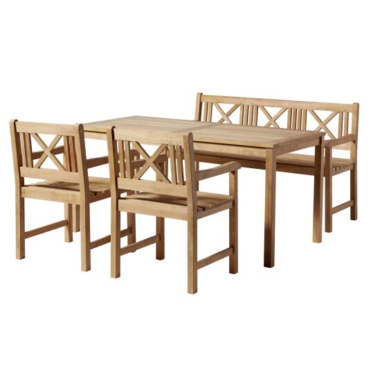 Cinas Rosenborg matgruppe Teak 3-seter sofa, 2 lannstoler og bord
