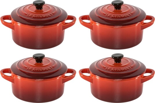 Le Creuset Signature Mini Gryter 10 cm 250 ml Kirseb??rr??d 4 stk. Le Creuset Signature Mini Gryter 10 cm 250 ml Kirseb??rr??d 4 stk.